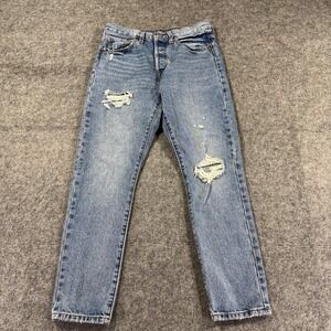 Levis Premium‎ 501 S Skinny Jeans Womens 28 Blue Distressed Ripped Button Fly